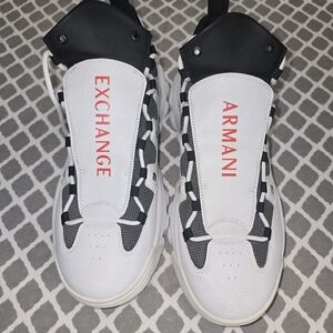 Armani Exchange White and Black High-Top Sneakers